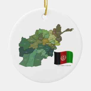 Map and Flag of Afghanistan Ceramic Tree Decoration