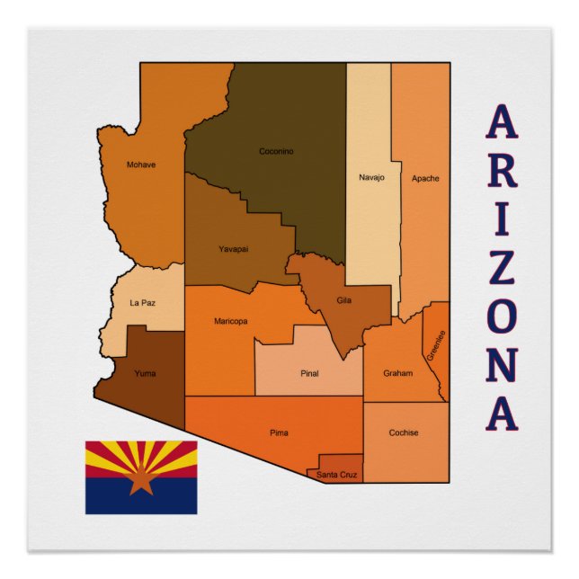 Map and Flag of Arizona Poster (Front)