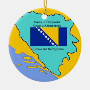 Map and Flag of Bosnia Herzegovina Ceramic Tree Decoration