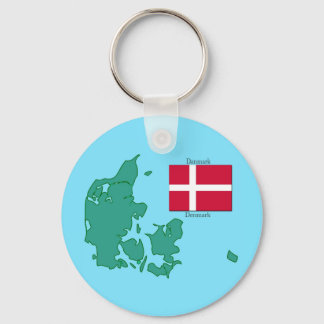 Map and Flag of Denmark Key Ring