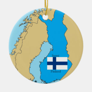 Map and Flag of Finland Ceramic Tree Decoration
