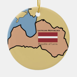 Map and flag of Latvia Ceramic Tree Decoration