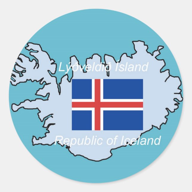 Map and Flag of Republic of Iceland Classic Round Sticker (Front)