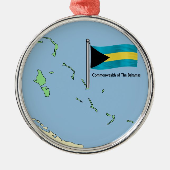 Map and Flag of the Bahamas Metal Tree Decoration (Front)