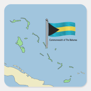 Map and Flag of the Bahamas Square Sticker