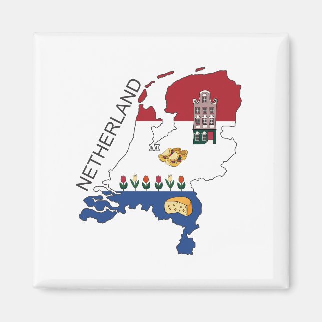 Map and Flag of the Netherlands Magnet (Front)