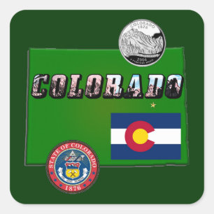 Map and Picture Text of Colorado Square Sticker