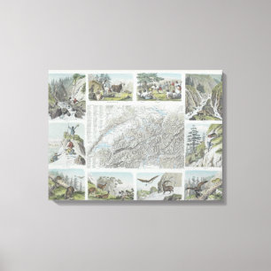 Map and Vignettes of Swiss Alps Canvas Print