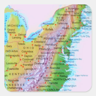 Map Appalachian Mountains East Coast US Photo Square Sticker