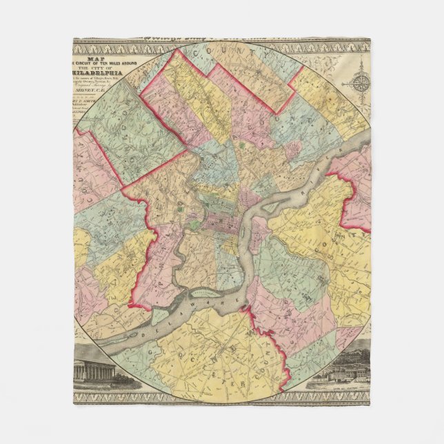 Map Around The City Of Philadelphia Fleece Blanket (Front)