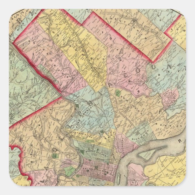Map Around The City Of Philadelphia Square Sticker (Front)