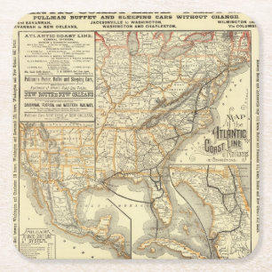 Map Atlantic Coast Line Square Paper Coaster