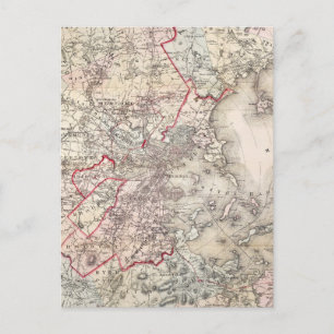 Map: Boston, 1883 Postcard