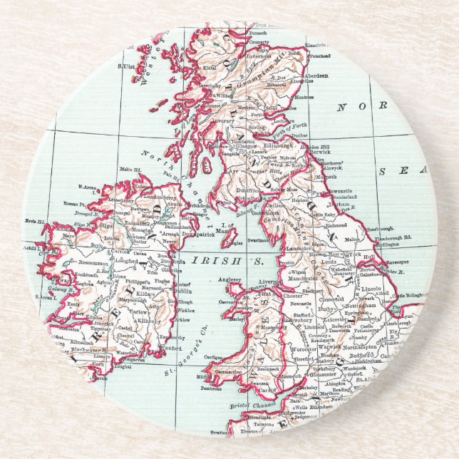 MAP: BRITISH ISLES, c1890 Coaster (Front)