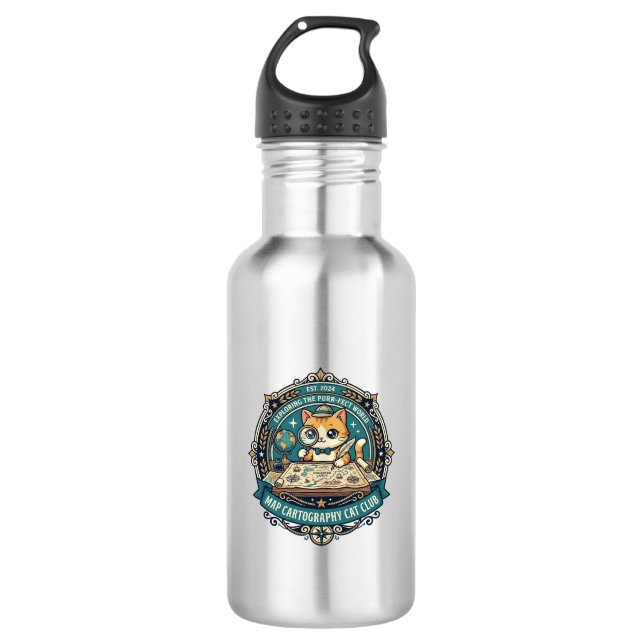 Map Cartography Cat Funny Cat Lover Design - Map C 532 Ml Water Bottle (Front)