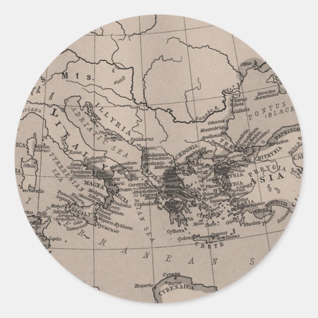 Map, Cartography, Geography, Mediterranean Sea Classic Round Sticker (Front)