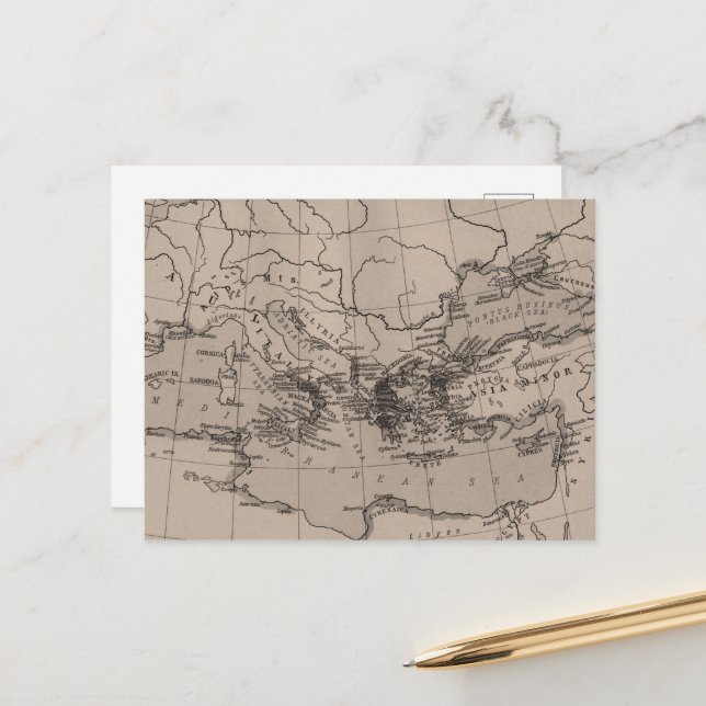 Map, Cartography, Geography, Mediterranean Sea Postcard (Front/Back In Situ)