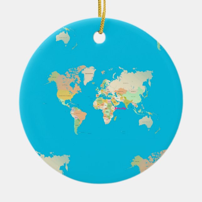map ceramic tree decoration (Front)
