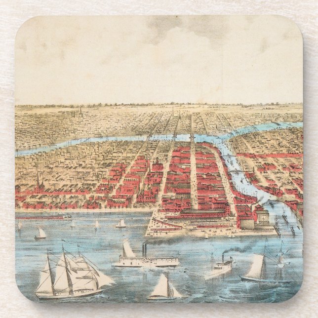 MAP: CHICAGO, c1857 Coaster (Front)