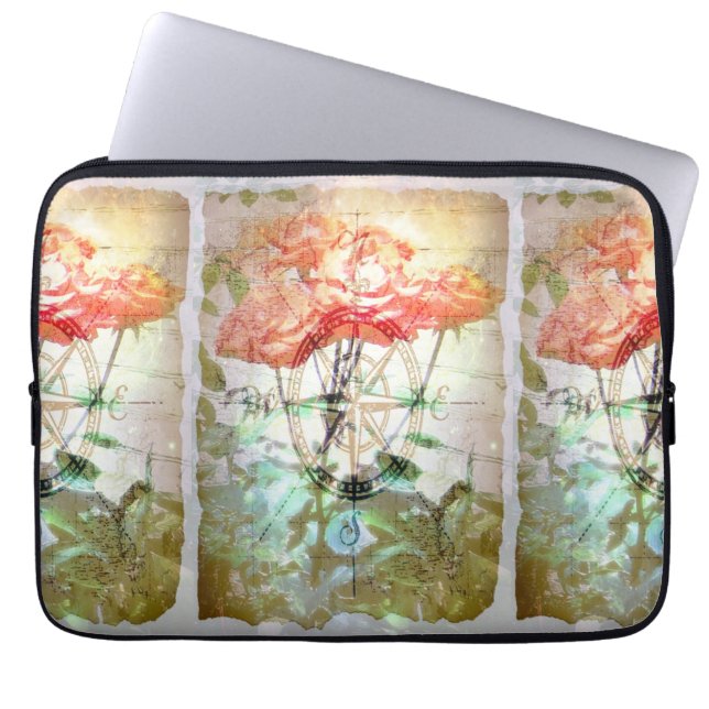 Map, Compass, Roses Laptop Sleeve (Front)