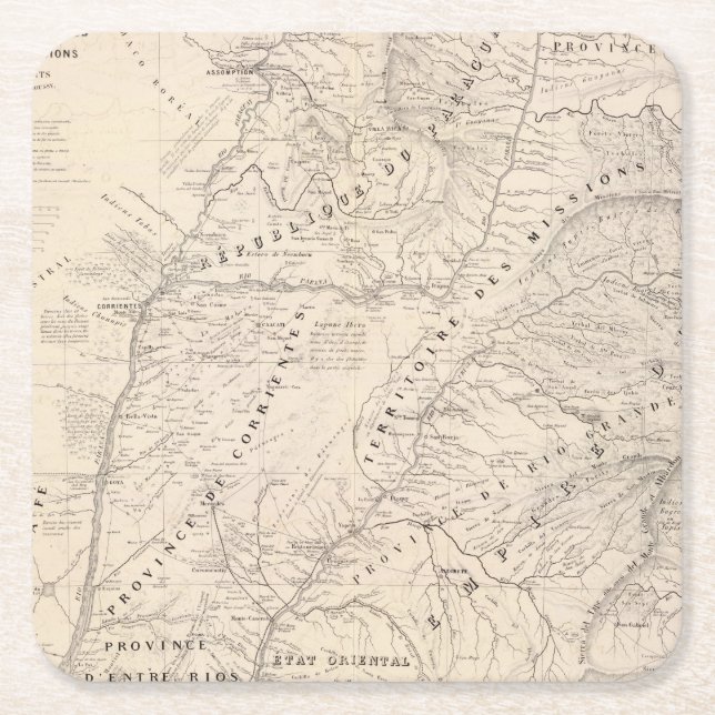 Map, Corrientes Prov, Terr Mission Square Paper Coaster (Front)