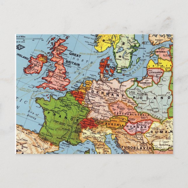 Map Europe France Scotland Ireland More Postcard (Front)