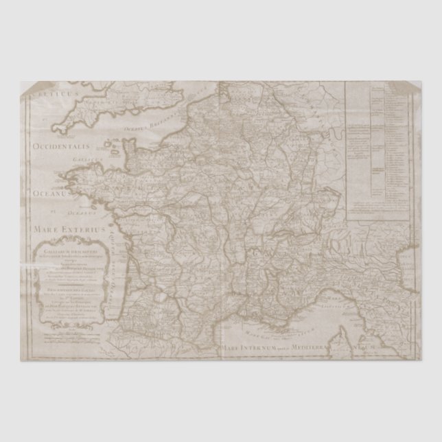 Map France Vintage Decoupage Tissue Paper (Front)