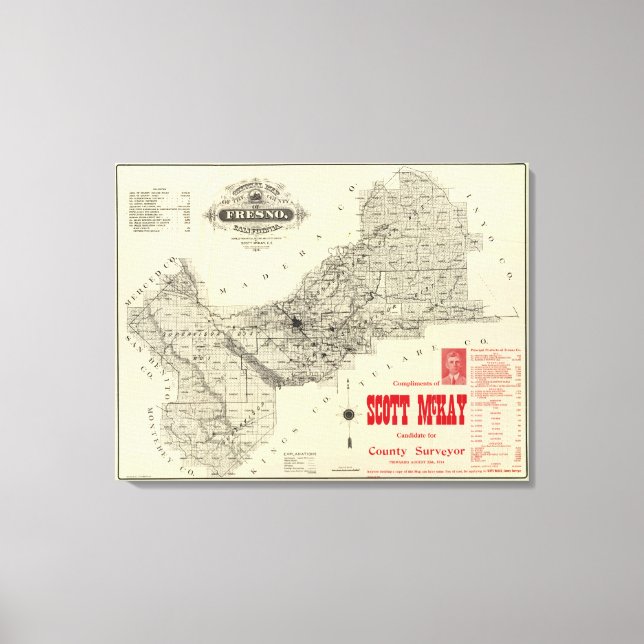 Map Fresno County, California Canvas Print (Front)