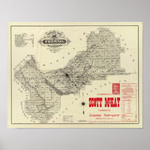 Map Fresno County, California Poster