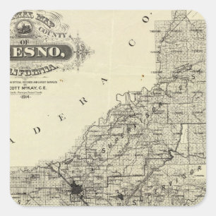 Map Fresno County, California Square Sticker