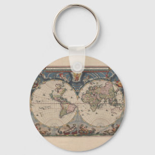 Map Globe Travel Art Vintage Antique Key Ring