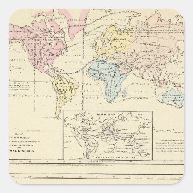 Map in colour of The World Square Sticker (Front)
