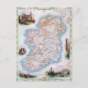 Map: Ireland, 1851 Postcard
