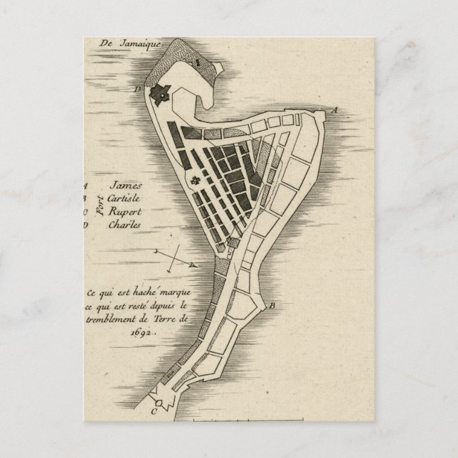 MAP: JAMAICA, 1755 POSTCARD (Front)