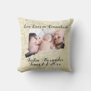 Map Love Lives In Connecticut State Shaped Photo Cushion