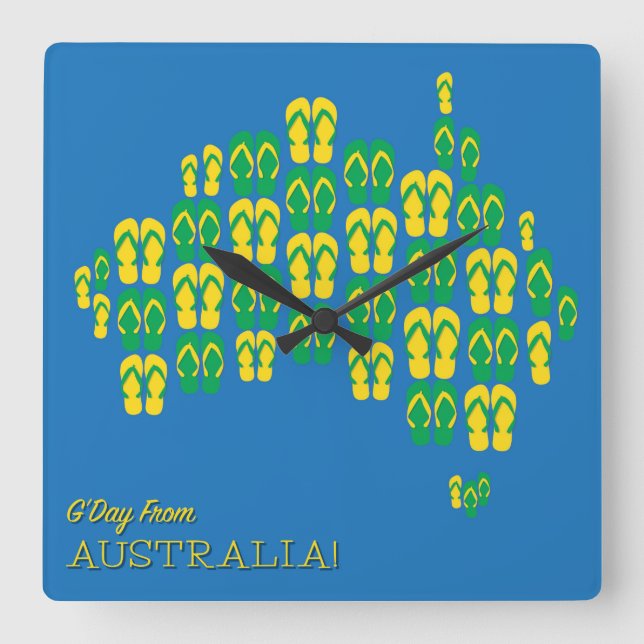 Map made of Aussie thongs Square Wall Clock (Front)