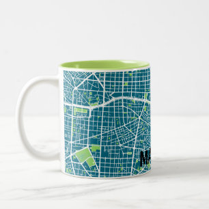 Map minimalist map of Madrid - Blue-Green Two-Tone Coffee Mug