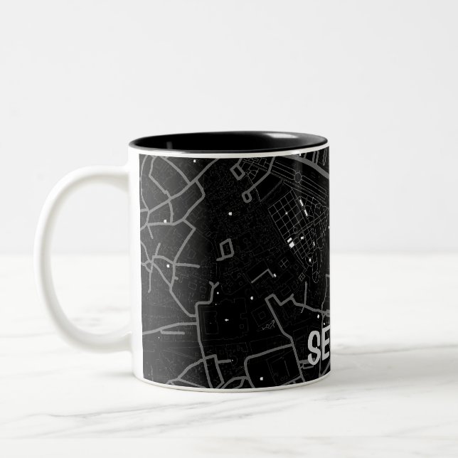Map minimalist Seville - Black-white Two-Tone Coffee Mug (Left)