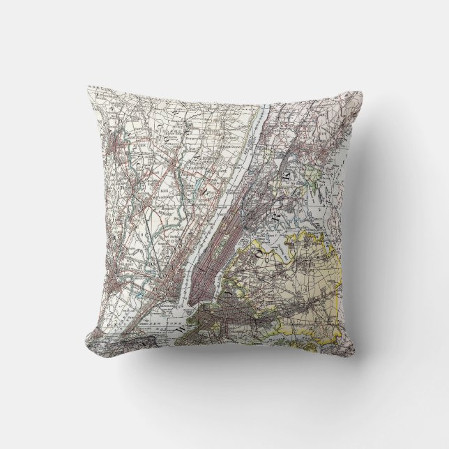 Map: New York Area, 1906 Cushion (Front)