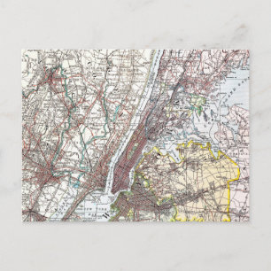 Map: New York Area, 1906 Postcard