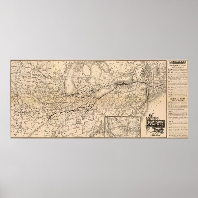 Map New York Central and Hudson River Railroad Poster (Front)