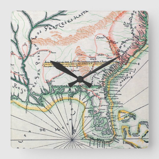 Map: North America, 1742 Square Wall Clock (Front)