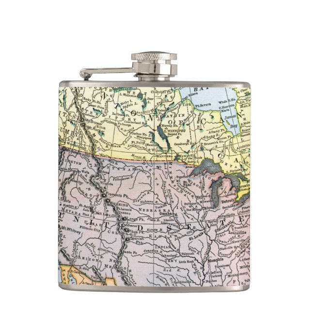 MAP: NORTH AMERICA, 1890 HIP FLASK (Front)
