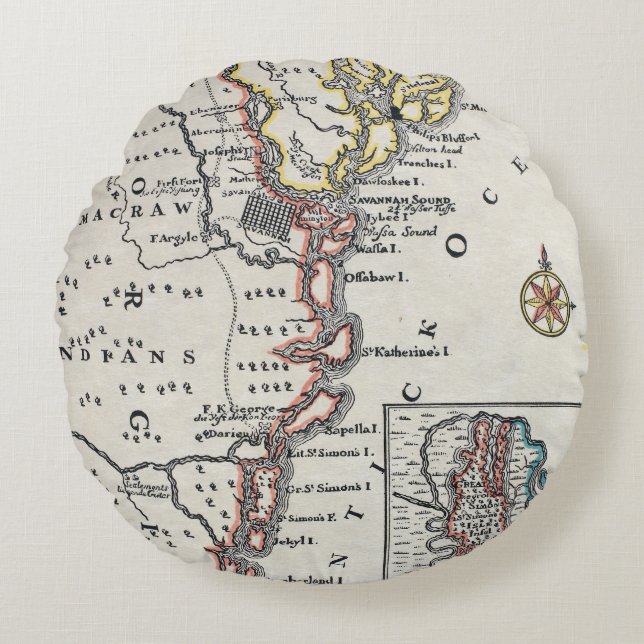 Map: North America, C1700 Round Cushion (Front)