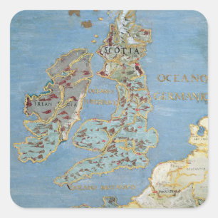 Map of 16th Century Britain & Northern France Square Sticker