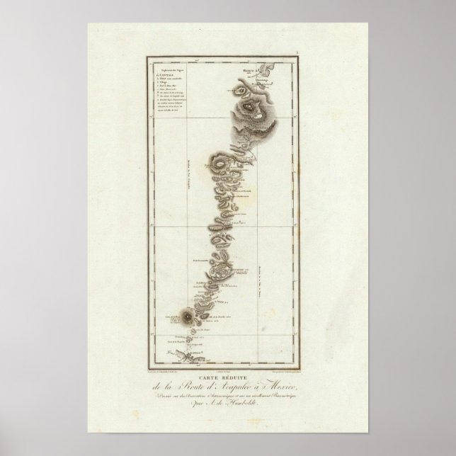 Map of Acapulco to Mexico City Poster (Front)