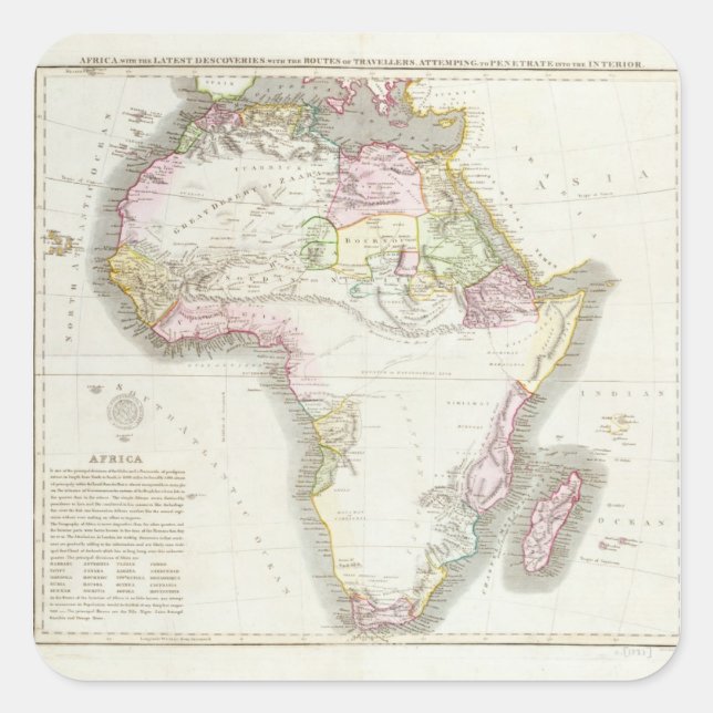 Map of Africa, 1821 Square Sticker (Front)