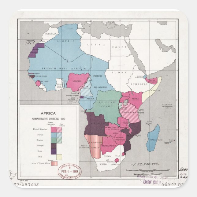 Map of Africa, Administrative Divisions (1957) Square Sticker (Front)