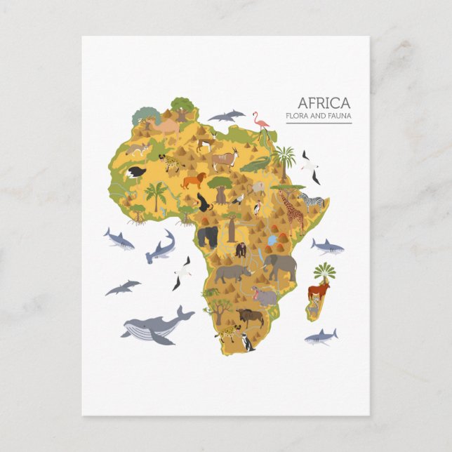 Map of Africa | Flora & Fauna Postcard (Front)