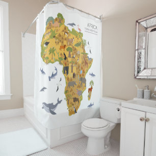 Map of Africa   Flora & Fauna Shower Curtain